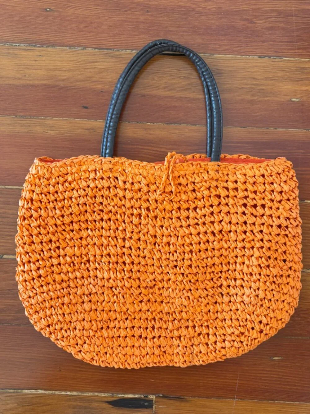 Neiman Marcus Vintage Orange Straw Rattan Flower Satchel Handbag